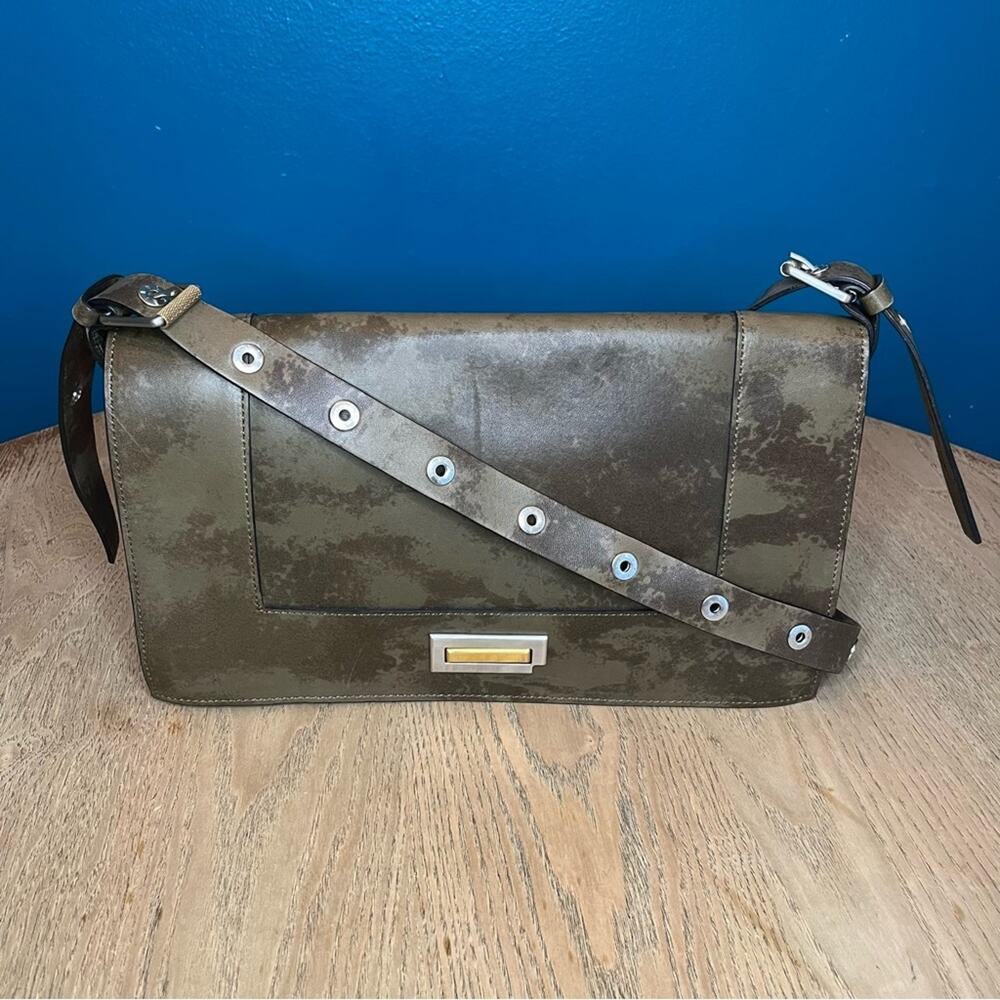 Dion Lee Leather Rivet Shoulder Bag Marbled Green Industrial Mixed Metal Punk